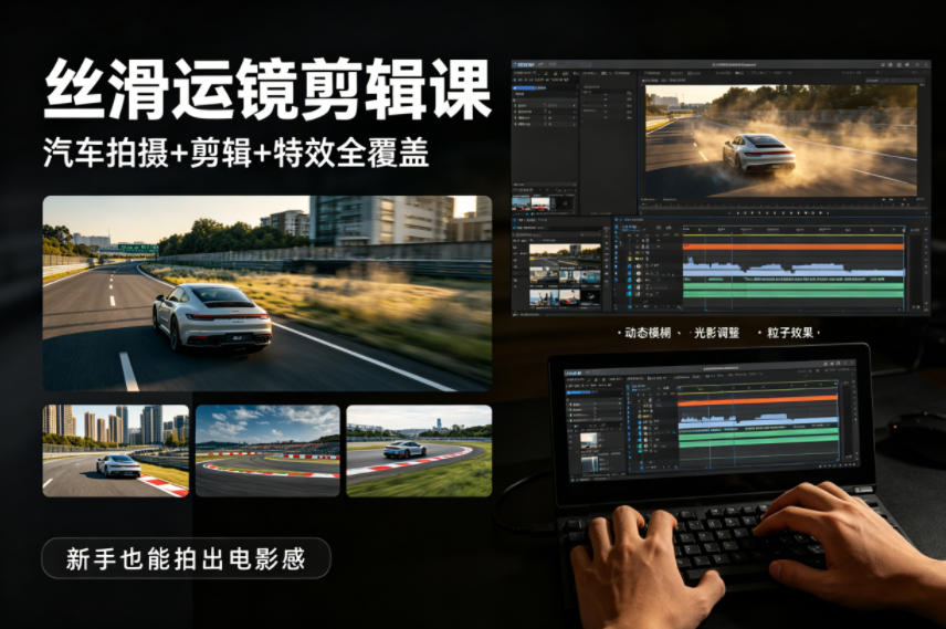 大叔丝滑运镜剪辑课，汽车拍摄+剪辑+特效全覆盖，新手也能拍出电影感|青心网创站