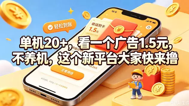单机20+，看一个广告1.5米，不养机，这个新平台大家快来撸【揭秘】|青心网创站