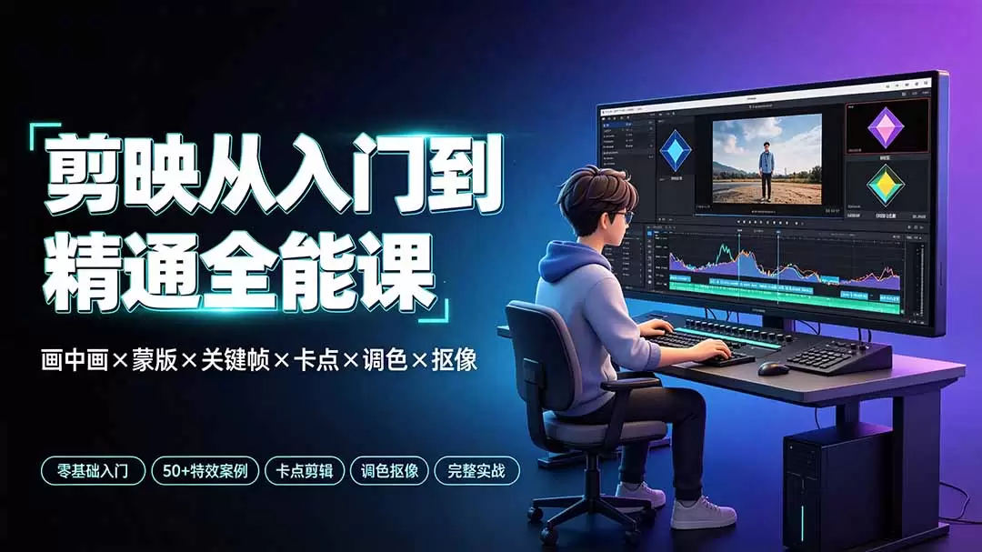 剪映从入门到精通全能课：画中画×蒙版×关键帧×卡点×调色×抠像，一站式掌握剪辑核心技能|青心网创站