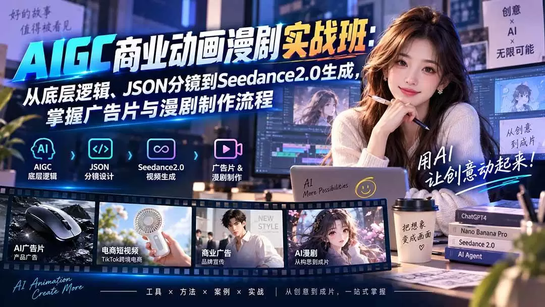 （20268期）AIGC商业动画漫剧实战班-更新：从底层逻辑、JSON分镜到Seedance2.0生成，掌握广告片与漫剧制作流程 - 青心资源站