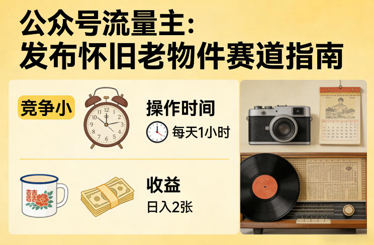 公众号流量主之发布怀旧老物件赛道,竞争小,每天操作1小时,日入2张青心网创青心网创站