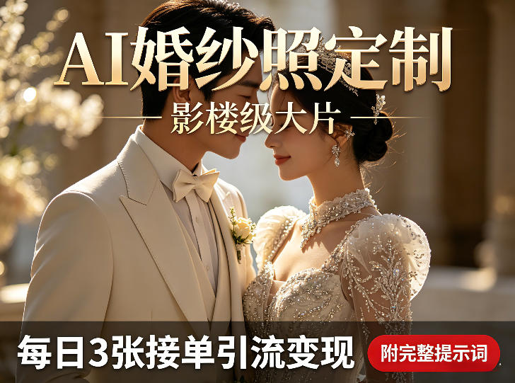 AI婚纱照定制影楼级大片，每日3张接单引流变现，轻松实现副业增收（附完整提示词）|青心网创站