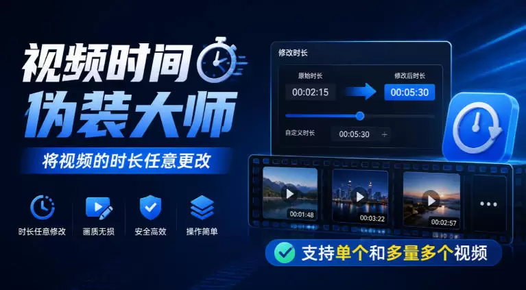 视频时间伪装大师,将视频的时长任意更改,支持单个和多量多个视频 视频时间伪装大师,将视频的时长任意更改,支持单个和多量多个视频