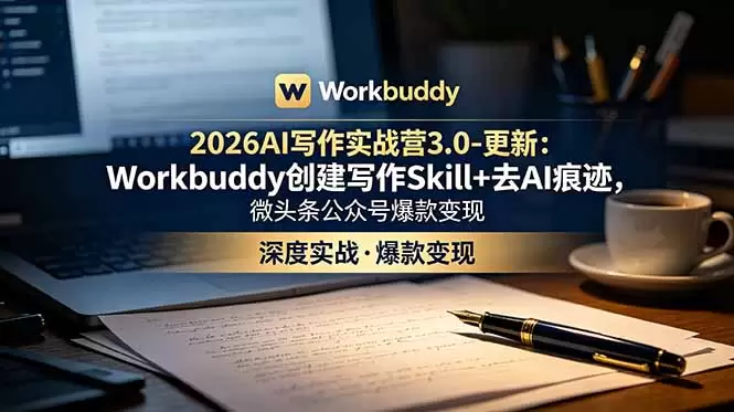 2026AI写作实战营3.0-更新：Workbuddy创建写作Skill+去AI痕迹，微头条公众号爆款变现|青心网创站