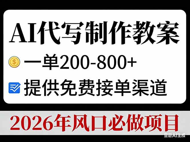 （17096期）AI代写制作教案，一单200-800+，提供免费接单渠道，2026年风口必做项目青心网创青心网创站
