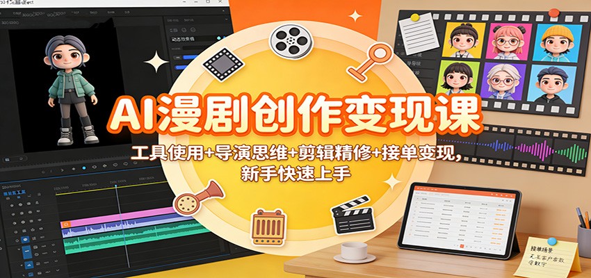 AI漫剧创作变现课:工具使用+导演思维+剪辑精修+接单变现,新手快速上手-青心网创站