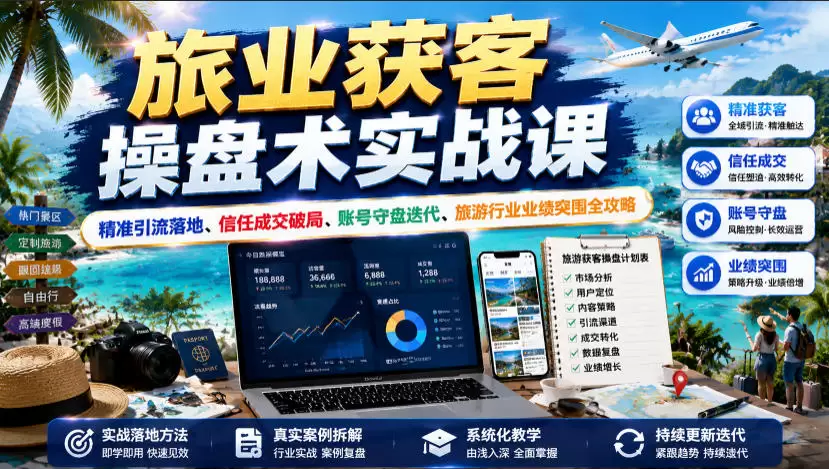 旅业获客操盘术实战课｜精准引流落地、信任成交破局、账号守盘迭代、旅游行业业绩突围全攻略|青心网创站