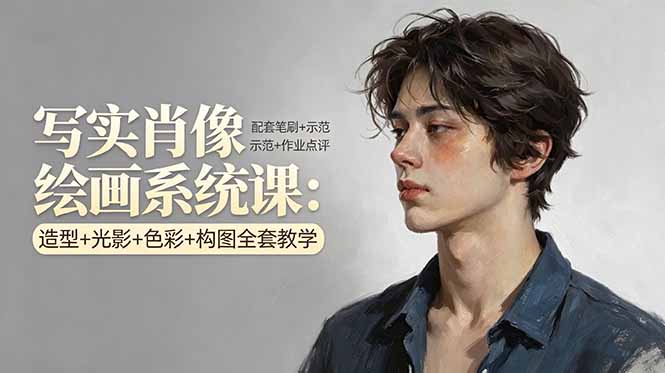 写实肖像绘画系统课：造型+光影+色彩+构图全套教学，配套笔刷+示范+作业点评|青心网创站