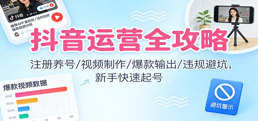 抖音运营全攻略：注册养号/视频制作/爆款输出/违规避坑，新手快速起号-青心网创站