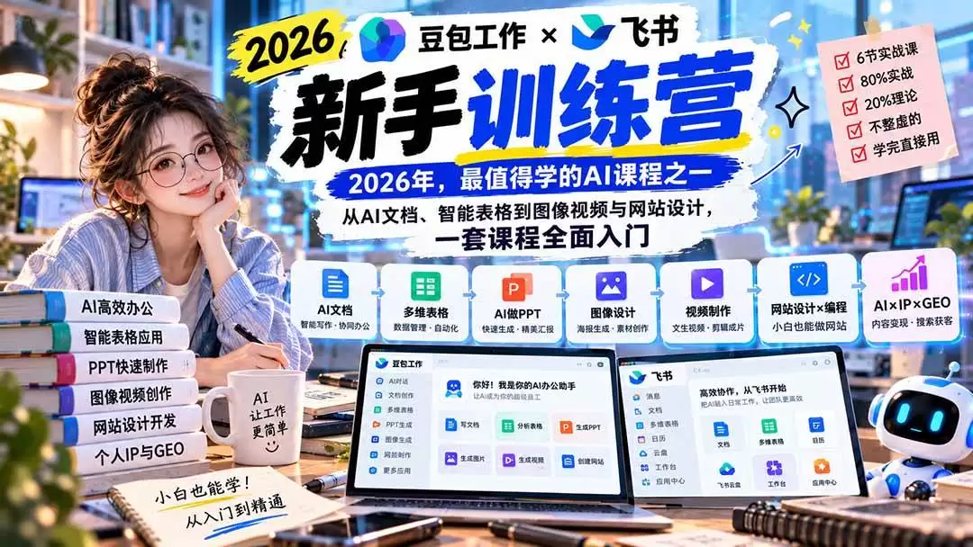 （20645期）2026豆包工作+飞书新手训练营-9月新课：从AI文档、智能表格到图像视频与网站设计，一套课程全面入门 - 青心资源站
