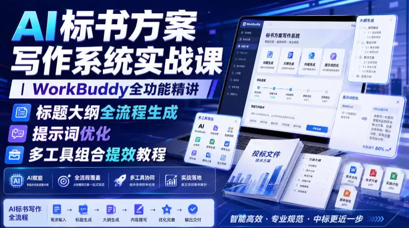 AI标书方案写作系统实战课｜WorkBuddy全功能精讲・标题大纲全流程生成・提示词优化・多工具组合提效教程|青心网创站