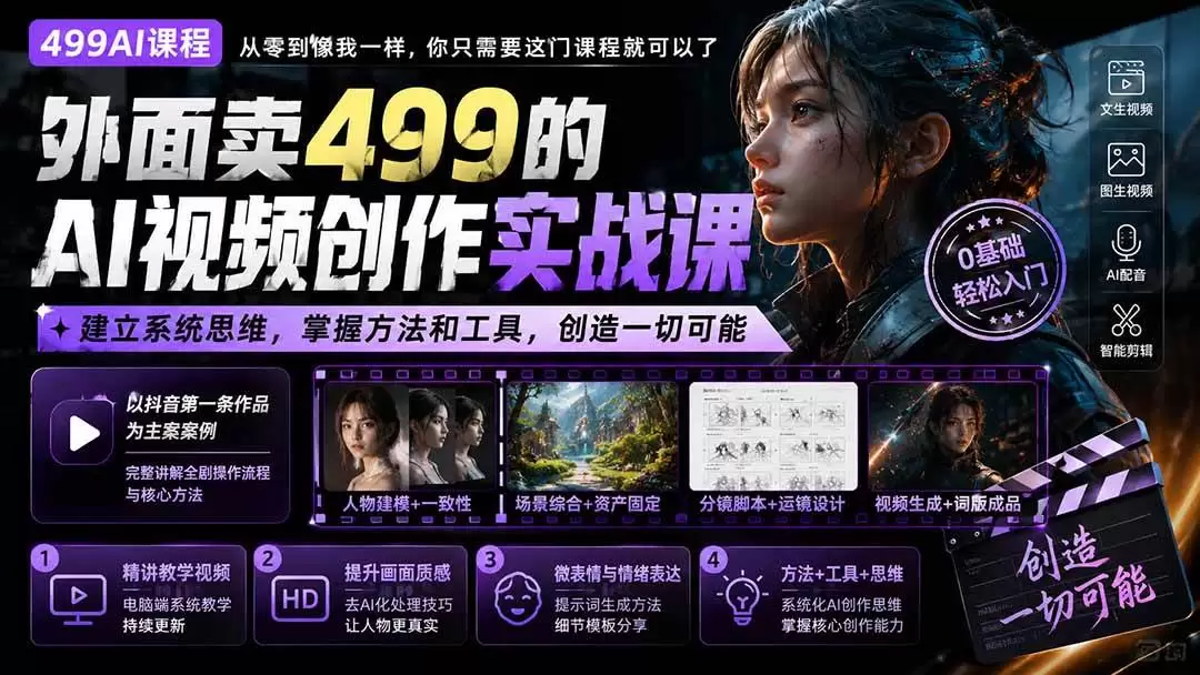（20307期）外面卖499的AI视频创作实战课：建立系统思维，掌握方法和工具，创造一切可能。 - 青心资源站