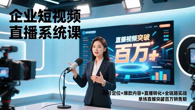 企业短视频直播系统课，账号定位+爆款内容+直播转化+全链路实战，单场直播突破百万销售额-青心网创站