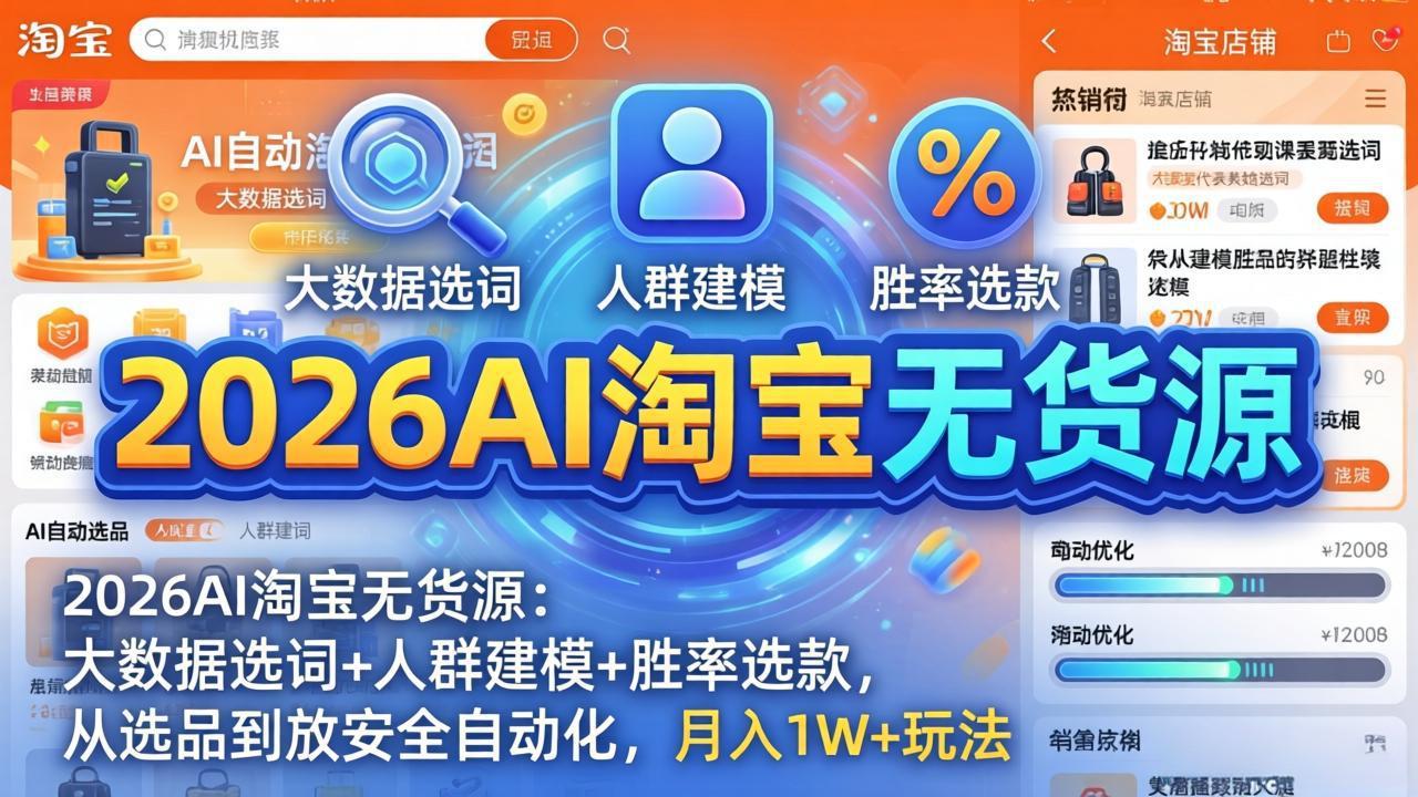 2026AI淘宝无货源:大数据选词+人群建模+胜率选款,从选品到放大全自动化,月入1W+玩法|青心网创站
