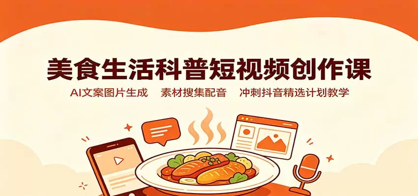美食生活科普短视频创作课：AI文案图片生成，素材搜集配音，冲刺抖音精选计划教学 - 青心资源站