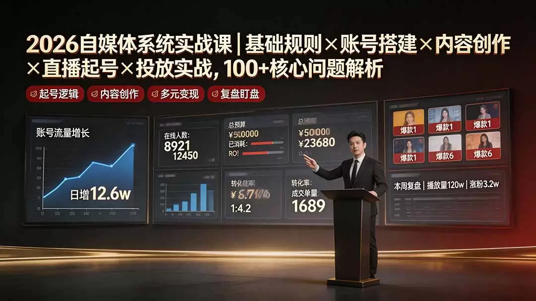 2026自媒体系统实战课｜基础规则×账号搭建×内容创作×直播起号×投放实战，100+核心问题解析|青心网创站