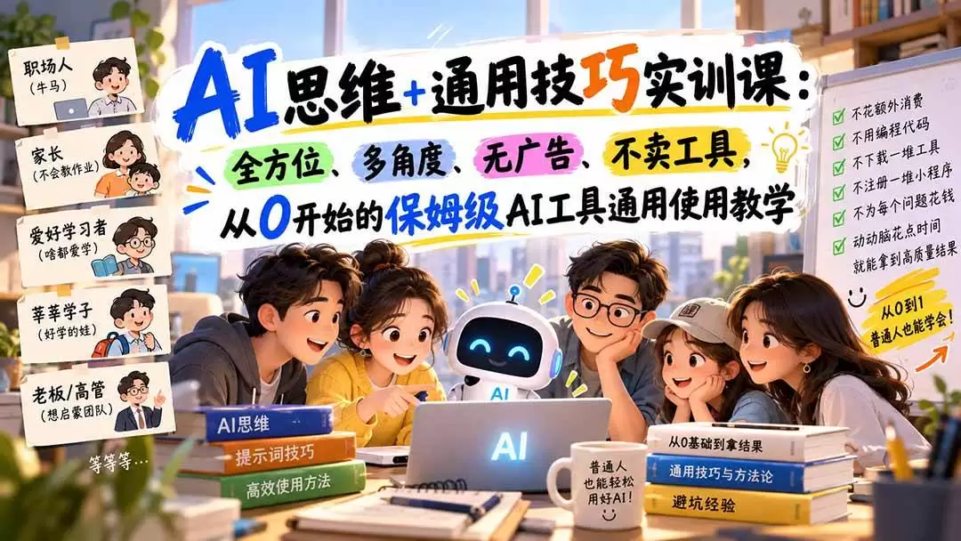 （20680期）AI思维+通用技巧实训课：全方位、多角度、无广告、不卖工具，从0开始的保姆级AI工具通用使用教学 - 青心资源站