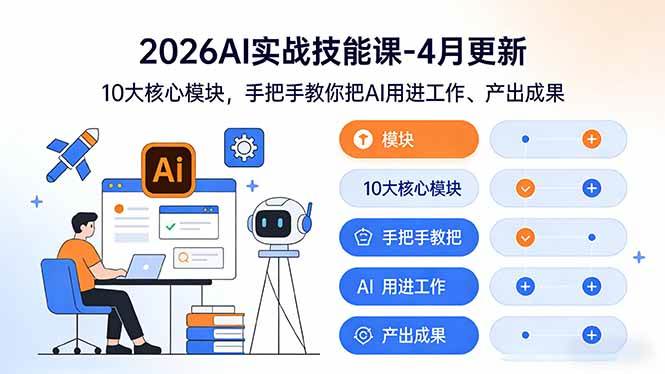 (17941期)2026AI实战技能课-4月更新:10大核心模块,手把手教你把AI用进工作、产出成果|青心网创站