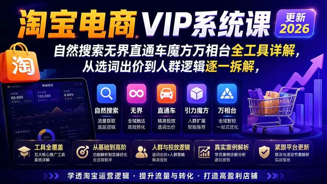 （20094期）2026淘宝电商终局之战VIP课-更新：自然搜索+直通车+无界+精准人群，系统掌握测款动销与全店推广布局方法