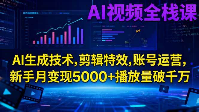 （16603期）AI视频全栈课:AI生成技术,剪辑特效,账号运营,新手月变现5000+播放量破千万-青心网创站
