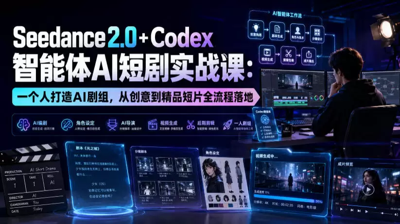 Seedance2.0+Codex智能体AI短剧实战课：一个人打造AI剧组，从创意到精品短片全流程|青心网创站