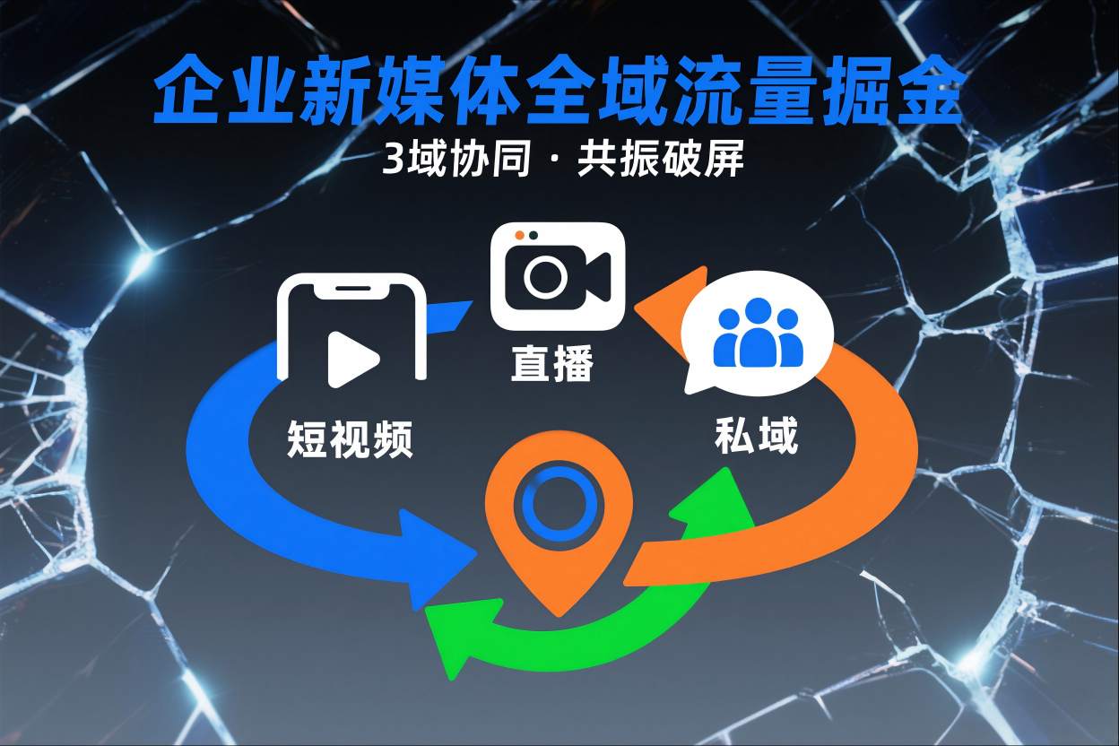 短视频全域商业模式,企业新媒体全域流量掘金,3域协同,共振破屏,短视频-直播-私域-地域-青心网创站