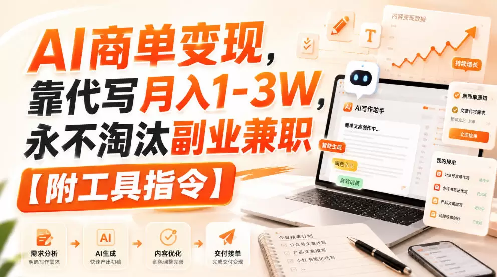 AI商单变现，靠代写月入1-3W，永不淘汰副业兼职【附工具指令】【揭秘】 - 青心资源站