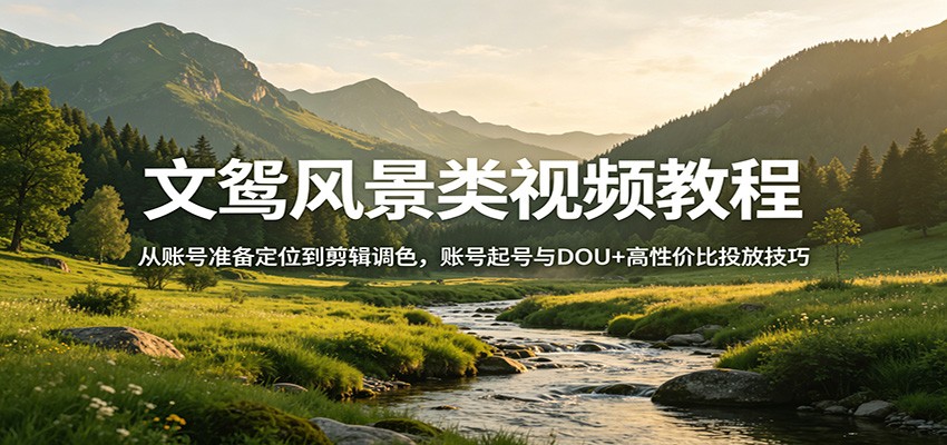 文鸳风景类视频教程：从账号准备定位到剪辑调色，账号起号与DOU+高性价比投放技巧|青心网创站