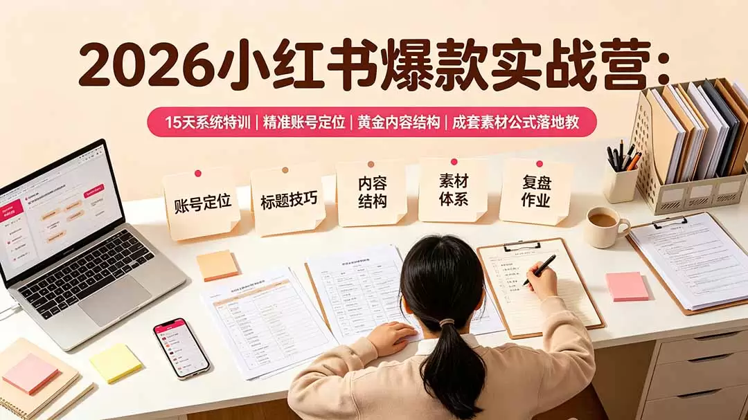 2026小红书爆款实战营：15天系统特训｜精准账号定位｜黄金内容结构｜成套素材公式落地教程