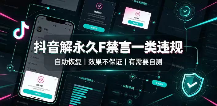 抖音解永久F禁言一类违规（自助恢复），不保证百分百，有需要自测|青心网创站