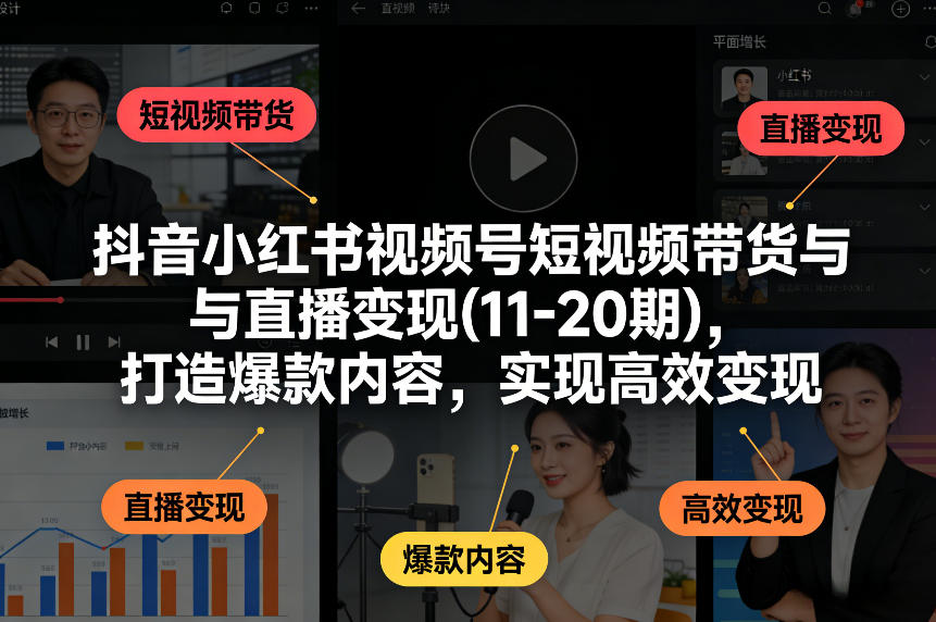 抖音小红书视频号短视频带货与直播变现(10-20期)，打造爆款内容，实现高效变现（更新）青心网创青心网创站