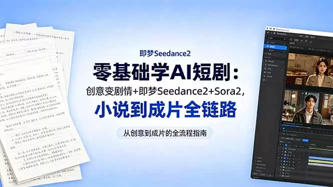 零基础学AI短剧：创意变剧情+即梦Seedance2+Sora2，小说到成片全链路|青心网创站