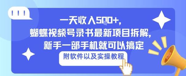 一天收入5张+，蝴蝶视频号录书最新项目拆解，新手一部手机就可以搞定（附软件以及实操教程）-青心网创站