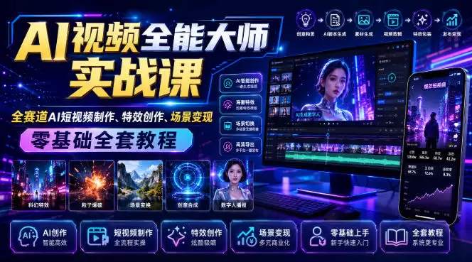 AI视频全能大师实战课｜全赛道AI短视频制作、特效创作、场景变现零基础全套教程|青心网创站