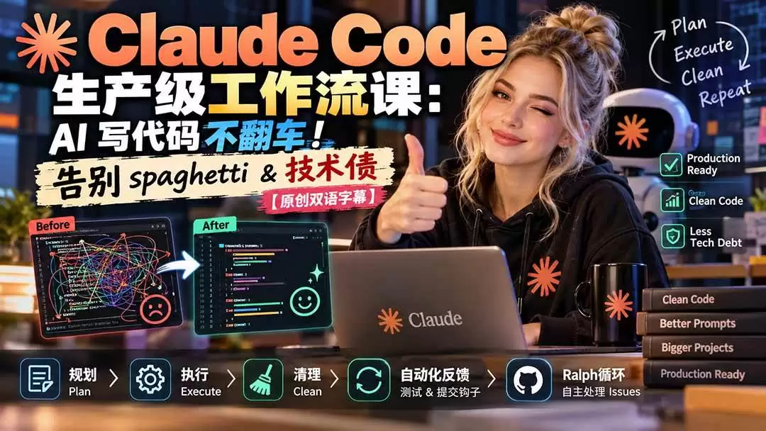 （20739期）Claude Code 生产级工作流课：AI 写代码不翻车！告别 spaghetti & 技术债【原创双语字幕】 - 青心资源站
