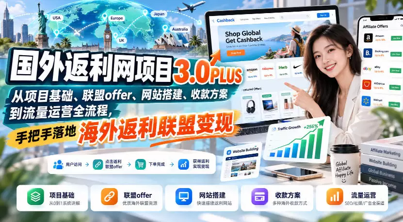国外返利网项目3.0PLUS，从项目基础、联盟offer、网站搭建、收款方案到流量运营全流程，手把手落地海外返利联盟变现 - 青心资源站