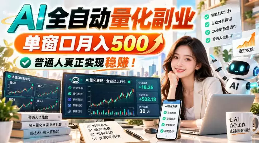（20735期）AI全自动量化副业，单窗口月入500，普通人真正实现稳赚！ - 青心资源站