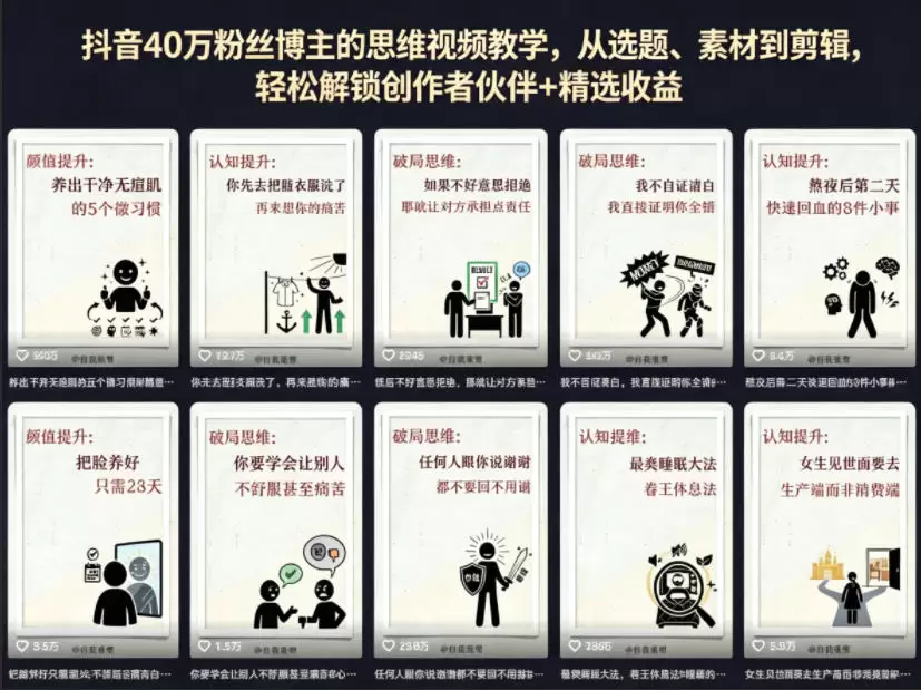 抖音40W粉丝博主的思维视频教学，从选题、素材到剪辑，轻松解锁创作者伙伴+精选收益|青心网创站