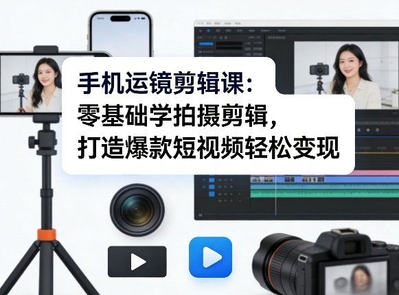 手机运镜剪辑课：零基础学拍摄剪辑，打造爆款短视频轻松变现|青心网创站