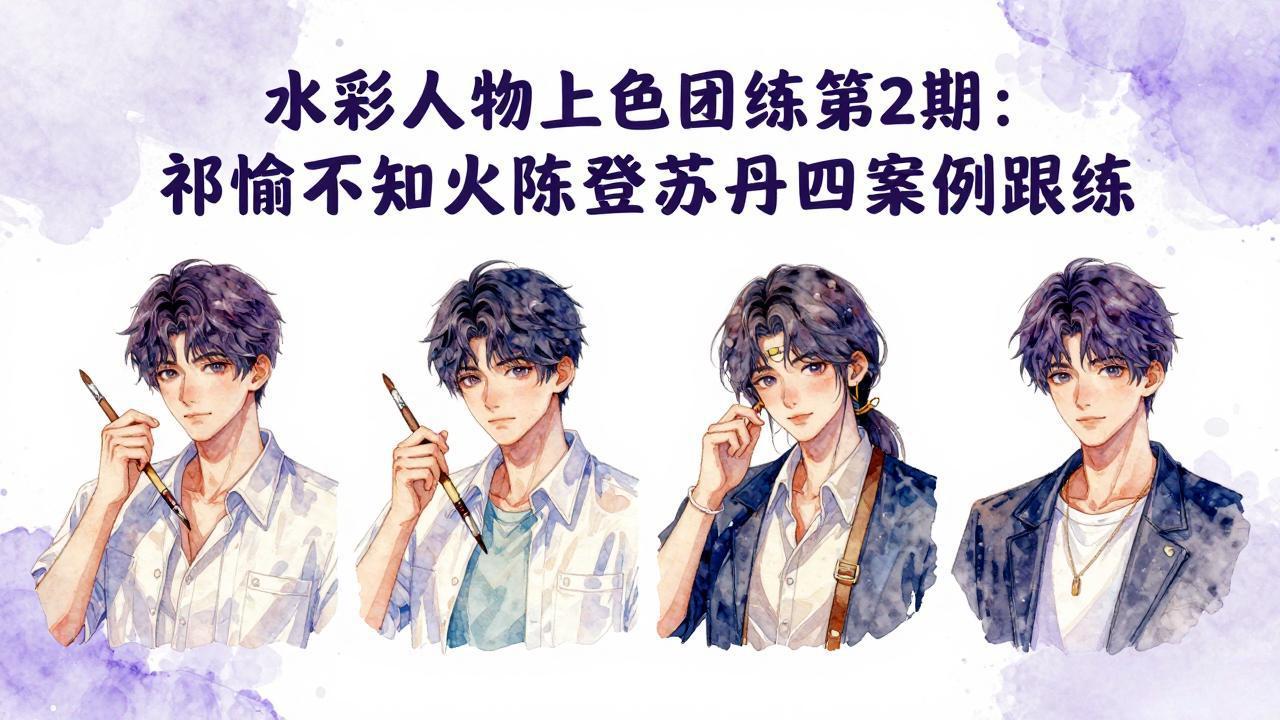 水彩人物上色团练第2期：祁煜不知火陈登苏丹四案例跟练，手把手提升绘画能力|青心网创站