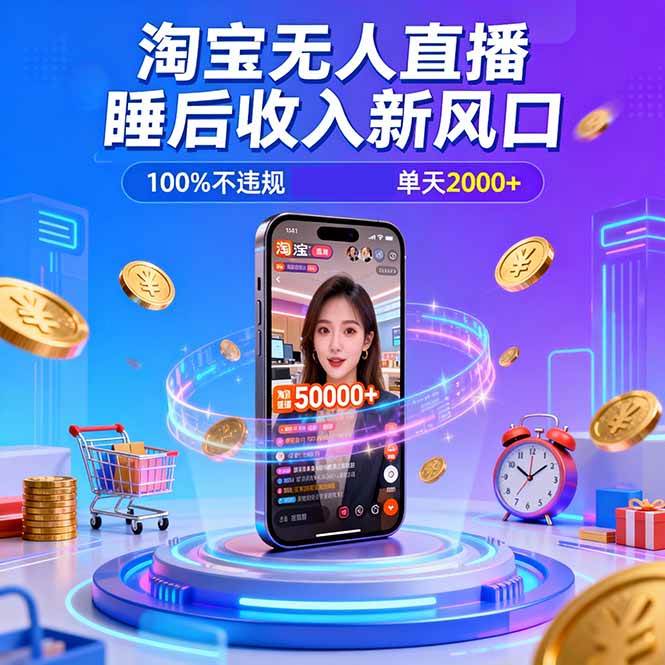 (16822期)淘宝无人直播,不违规不封号,直播100小时卖了5万,年底旺季!-青心网创站
