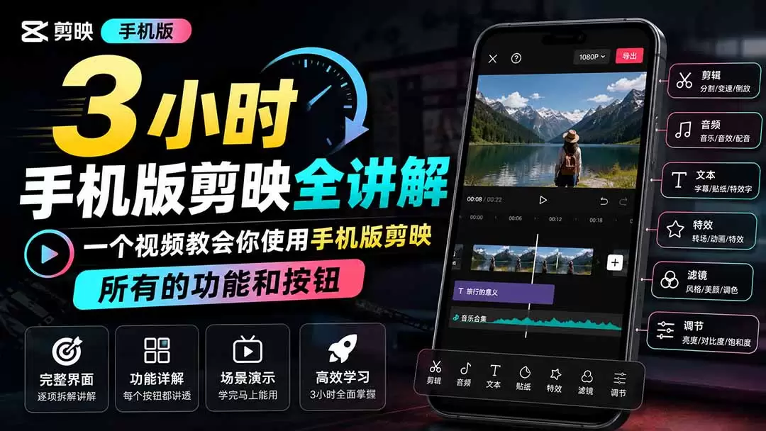 3小时手机版剪映全讲解，一个视频教会你使用手机版剪映，所有的功能和按钮|青心网创站