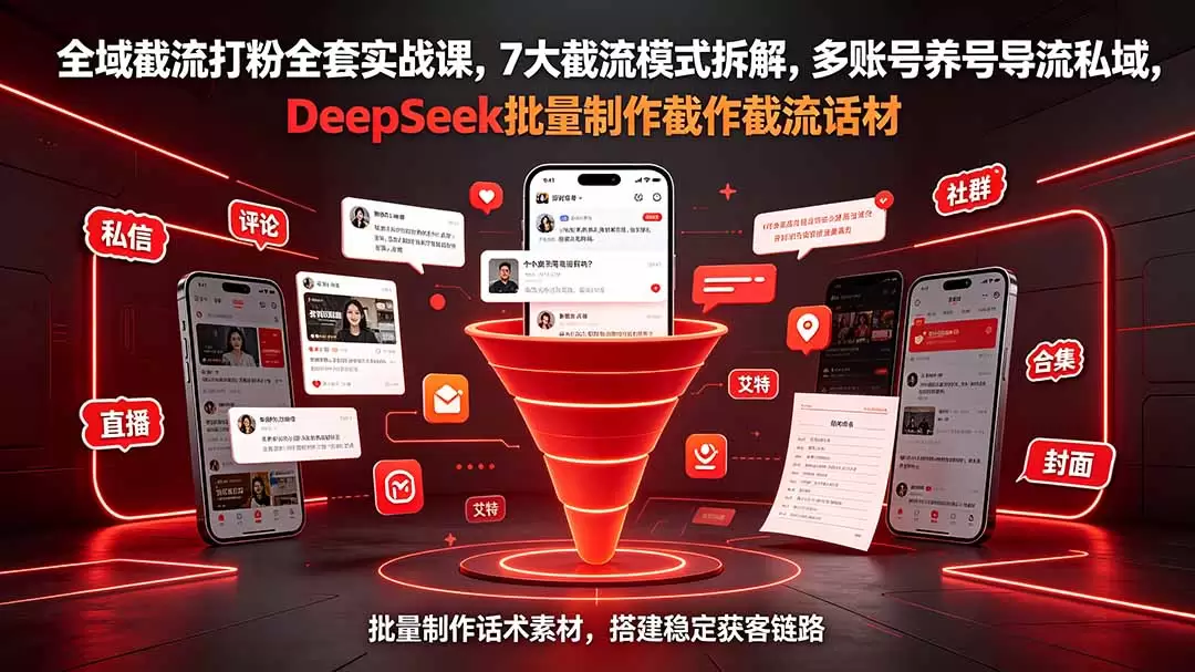 全域截流打粉全套实战课，7大截流模式拆解，多账号养号导流私域，DeepSeek批量制作截流话术素材|青心网创站
