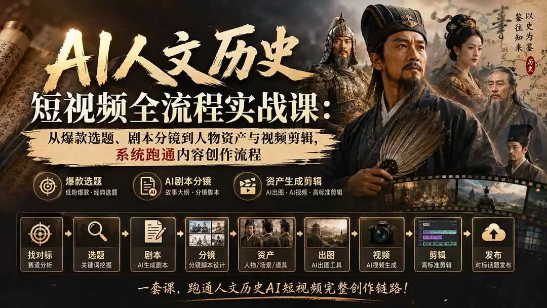 (20476期)AI人文历史短视频全流程实战课-更新:从爆款选题、剧本分镜到人物资产与视频剪辑,系统跑通内容创作流程 (20476期)AI人文历史短视频全流程实战课-更新:从爆款选题、剧本分镜到人物资产与视频剪辑,系统跑通内容创作流程