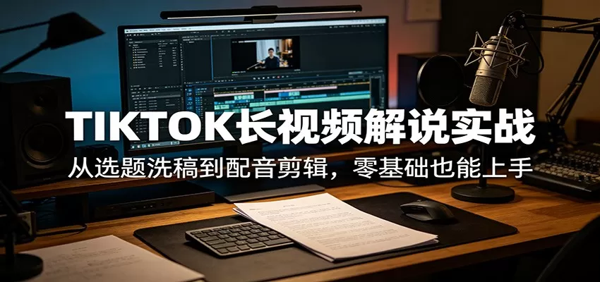 TIKTOK长视频解说实战：从选题洗稿到配音剪辑，零基础也能上手|青心网创站