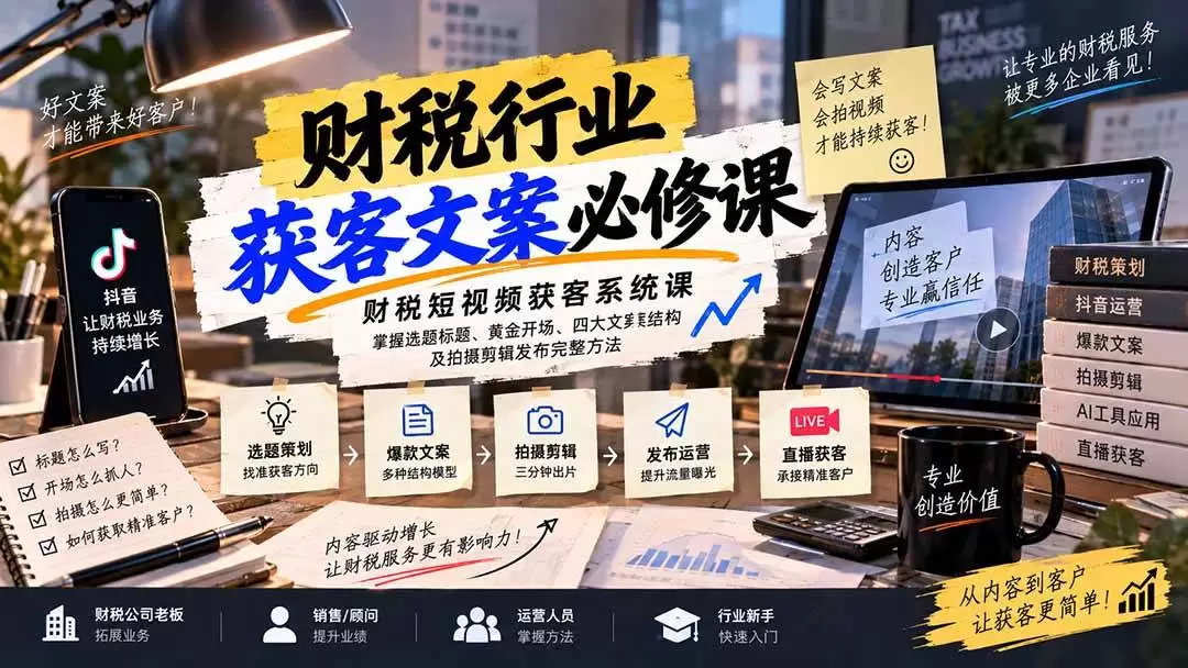 （20591期）财税短视频获客系统课：掌握选题标题、黄金开场、四大文案结构及拍摄剪辑发布完整方法 - 青心资源站