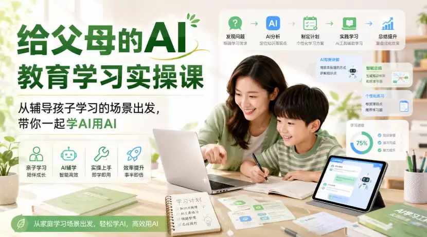 给父母的AI教育学习实操课，从辅导孩子学习的场景出发，带你一起学AI用AI|青心网创站