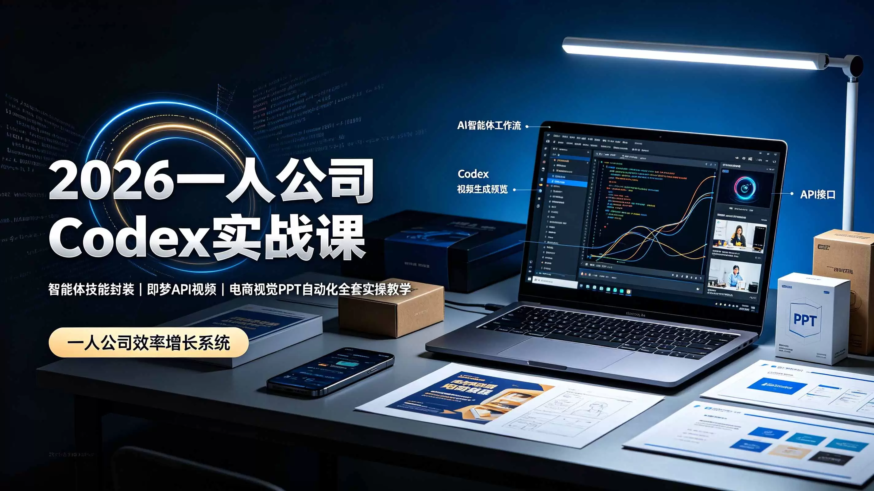 2026一人公司Codex实战课◆智能体技能封装｜即梦API视频｜电商视觉PPT自动化全套实操教学|青心网创站