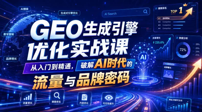 GEO生成引擎优化实战课，从入门到精通，破解AI时代的流量与品牌密码|青心网创站