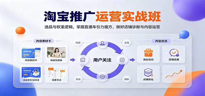 淘宝推广运营实战班：选品与权重逻辑，掌握直通车引力魔方，做好店铺诊断与内容运营|青心资源站